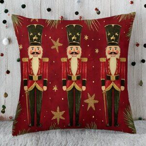 Nutcracker Pillow Cover Christmas Decor Red Holiday Xmas Decorative Accent Case